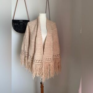 Tan Knit Shawl Scarf Fringe, Tree Skirt